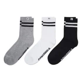 Calcetines cortos con rayas y logotipo, tres pares «Negro Gris Blanco»