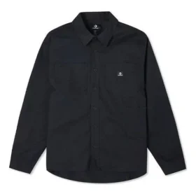 Camisa de manga larga con botones y bolsillos de carpintero, tallas asiáticas, «Negro»