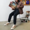 Camisa de manga larga con botones y bolsillos de carpintero, tallas asiáticas «Nuez de Brasil»