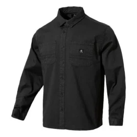 Camisa de sarga de manga larga con botones – Tallas asiáticas “Negro”