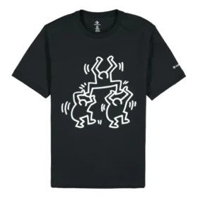 Camiseta de manga corta con cuello redondo y estampado de dibujos animados de Converse x Keith Haring para hombre, color negro Camiseta de manga corta con cuello redondo y estampado de dibujos animados de Converse x Keith Haring para hombre, color negro