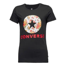 Camiseta de manga corta con estampado de flores, color negro Camiseta de manga corta con estampado de flores, color negro