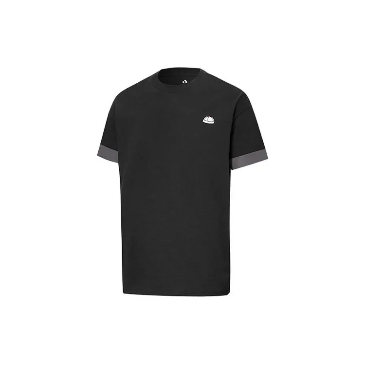 Camiseta de manga corta Converse City para hombre con puños en colores contrastantes, cuello redondo, negro