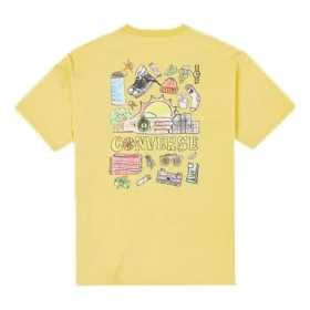 Camiseta de manga corta de cuello redondo holgada y casual para hombre Converse con estampado de caricaturas y grafitis en la espalda, color dorado