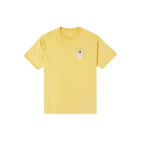 Camiseta de manga corta de cuello redondo holgada y casual para hombre Converse con estampado de caricaturas y grafitis en la espalda, color dorado