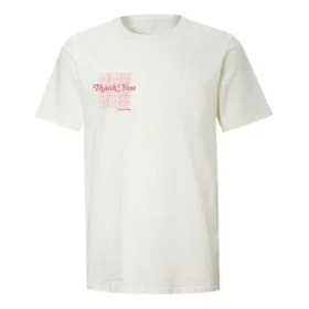 Camiseta de manga corta reversible con estampado de letras, color blanco cremoso Camiseta de manga corta reversible con estampado de letras, color blanco cremoso