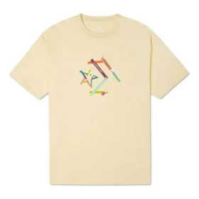Camiseta deportiva de cuello redondo y manga corta con estampado, color amarillo claro Camiseta deportiva de cuello redondo y manga corta con estampado, color amarillo claro