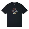 Camiseta deportiva de cuello redondo y manga corta con estampado de chevrón de estrellas, tallas asiáticas «Negro»