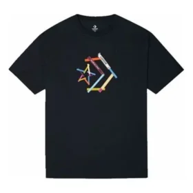 Camiseta deportiva de cuello redondo y manga corta con estampado de chevrón de estrellas, tallas asiáticas «Negro»