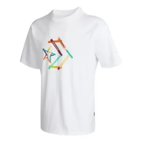 Camiseta deportiva de cuello redondo y manga corta con estampado de estrellas en forma de chevrón, tallas asiáticas, «Blanco»