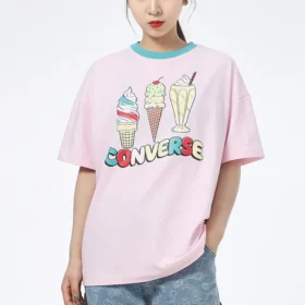 Camiseta deportiva de manga corta rosa con estampado de helado Camiseta deportiva de manga corta rosa con estampado de helado