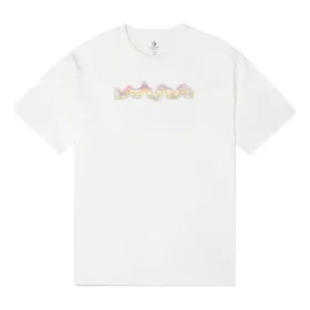 Camiseta deportiva de punto holgada de manga corta con estampado de Converse para hombre, color blanco Camiseta deportiva de punto holgada de manga corta con estampado de Converse para hombre, color blanco