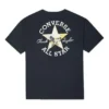 Camiseta negra de manga corta, cuello redondo, holgada y casual con estampado de letras bordadas