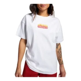 Camiseta oversize con logo en llamas Tallas asiáticas «Blanco Rojo»