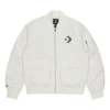 Chaqueta aviador retro deportiva holgada con logo SS22, estilo para pareja, color blanco