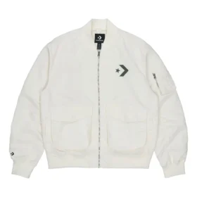 Chaqueta aviador retro deportiva holgada con logo SS22, estilo para pareja, color blanco