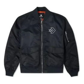 Chaqueta aviador retro deportiva holgada con logotipo SS22 unisex negra