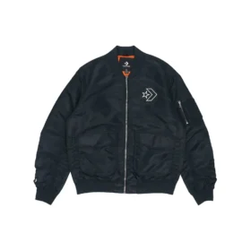 Chaqueta aviador retro deportiva holgada con logotipo SS22 unisex negra