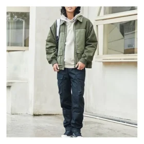 Chaqueta cargo de lona con bolsillos en bloques de color, estilo para pareja, verde hierba