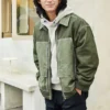 Chaqueta cargo de lona con bolsillos en bloques de color, estilo para pareja, verde hierba