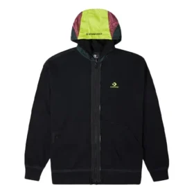 Chaqueta con capucha y cremallera con costuras en contraste, estilo para pareja, color negro