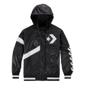 Chaqueta con capucha y logo deportiva informal Negra