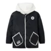 Chaqueta corta de algodón con capucha desmontable y bloques de color. Tallas asiáticas «Negro Blanco»