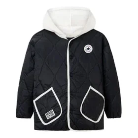Chaqueta corta de algodón con capucha desmontable y bloques de color. Tallas asiáticas «Negro Blanco»