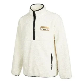 Chaqueta de cuello alto con media cremallera y logo de Converse para hombre, de lana de cordero, color blanco cremoso