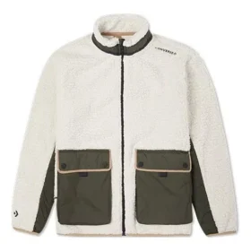 Chaqueta de lana de cordero con costuras en contraste de estilo retro, color blanco
