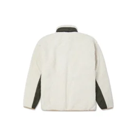 Chaqueta de lana de cordero con costuras en contraste de estilo retro, color blanco