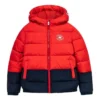 Chaqueta de plumón con capucha y forro polar con insignia del logotipo, tallas asiáticas «Rojo Negro»