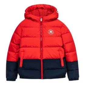 Chaqueta de plumón con capucha y forro polar con insignia del logotipo, tallas asiáticas «Rojo Negro»