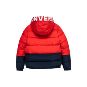 Chaqueta de plumón con capucha y forro polar con insignia del logotipo, tallas asiáticas «Rojo Negro»