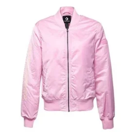 Chaqueta deportiva informal de cuello alto corto rosa cereza