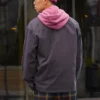Chaqueta lavada con bolsillo en el pecho, estilo para pareja, negro