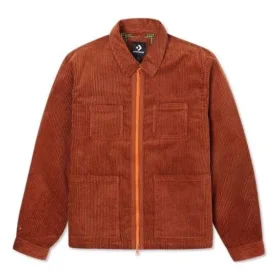 Chaqueta retro de pana de color liso rojo marrón