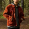 Chaqueta retro de pana de color liso rojo marrón