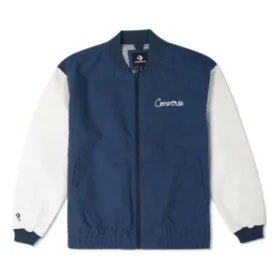 Chaqueta tejida con puntada de cadena, tallas asiáticas, «Azul y blanco»