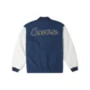 Chaqueta tejida con puntada de cadena, tallas asiáticas, «Azul y blanco»