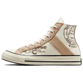 Chuck 70 con superposición de cuero, alta «Egret Champagne Tan»