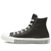 Chuck Taylor All Star Mission-V de cuero de caña alta con suela con patrón de ondas en negro y blanco «Black White»