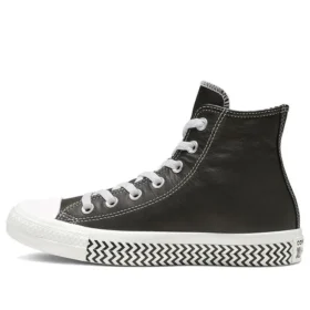 Chuck Taylor All Star Mission-V de cuero de caña alta con suela con patrón de ondas en negro y blanco «Black White»