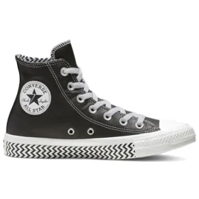 Chuck Taylor All Star Mission-V de cuero de caña alta con suela con patrón de ondas en negro y blanco «Black White»