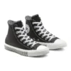 Chuck Taylor All Star Mission-V de cuero de caña alta con suela con patrón de ondas en negro y blanco «Black White»