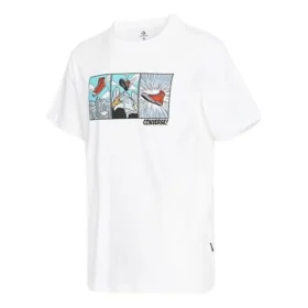 Converse para hombre, color liso, estampado en el pecho, cuello redondo, manga corta, blanco Converse para hombre, color liso, estampado en el pecho, cuello redondo, manga corta, blanco