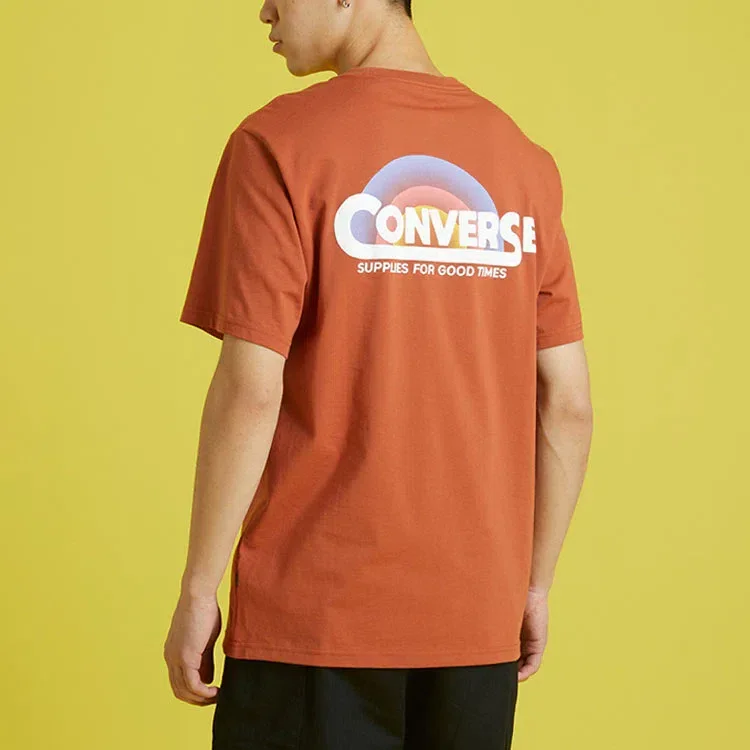 Converse para hombre con estampado del logotipo del arcoíris, de punto, deportivo, de manga corta, rojo