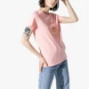 Estampado de letras Cuello redondo Manga corta Rosa