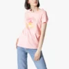 Estampado de letras Cuello redondo Manga corta Rosa