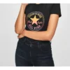 Estampado deportivo, manga corta, negro